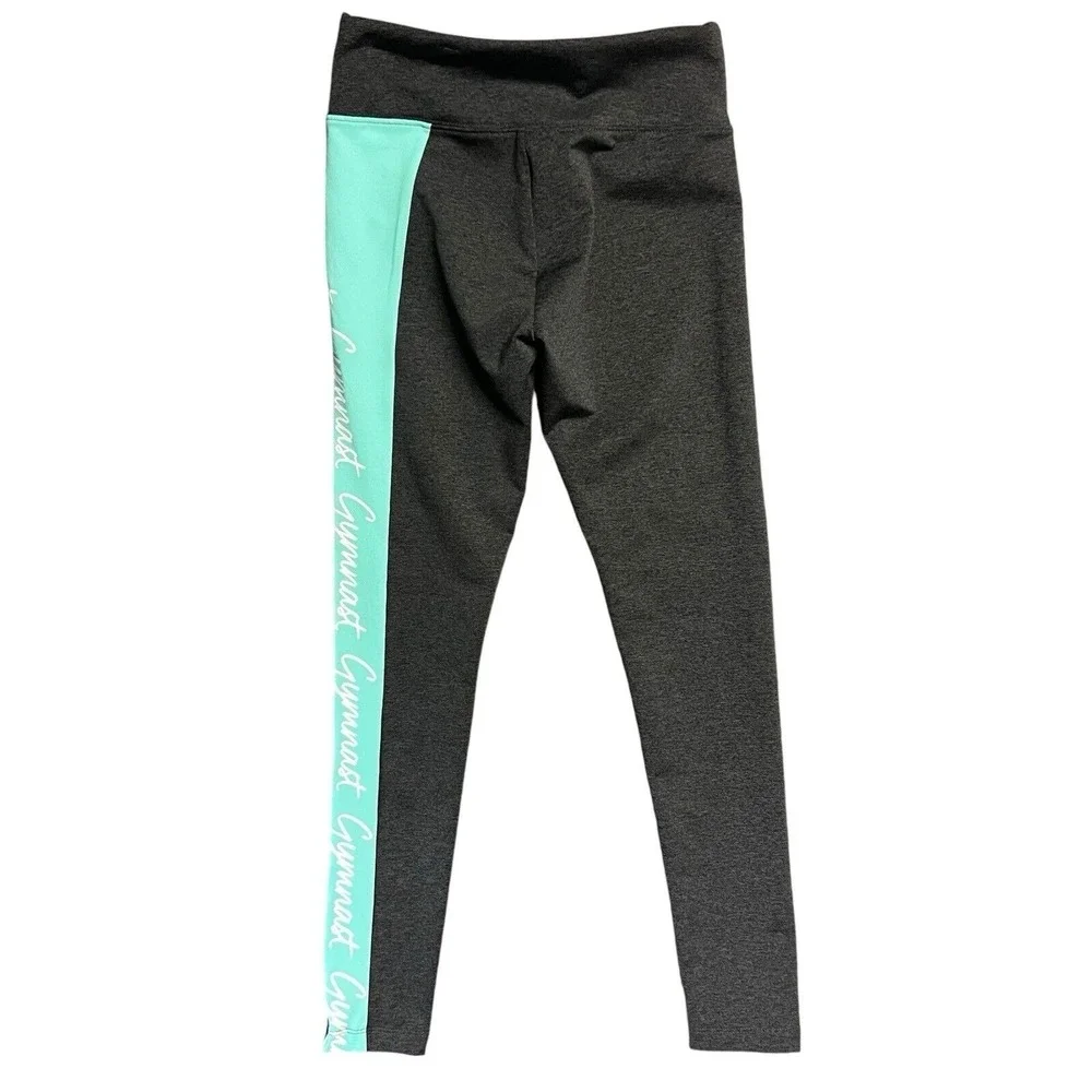 Justice Sport Club Leggings Girls Size 12 Grey Gymnast Stripe‎ Athleisure Active